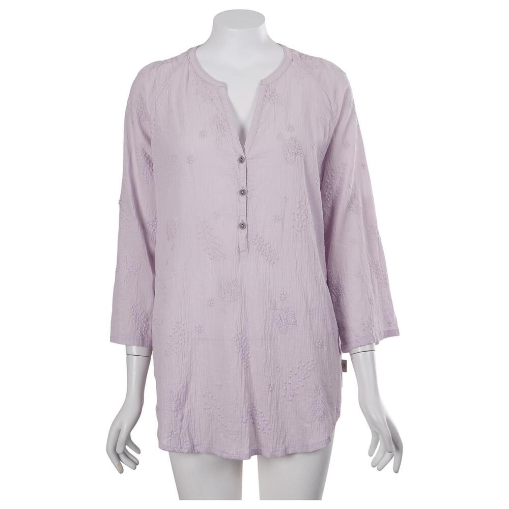 Royal Robbins Top L Light Purple Cotton Tunic Pullover 3/4 Sleeve Embroidered